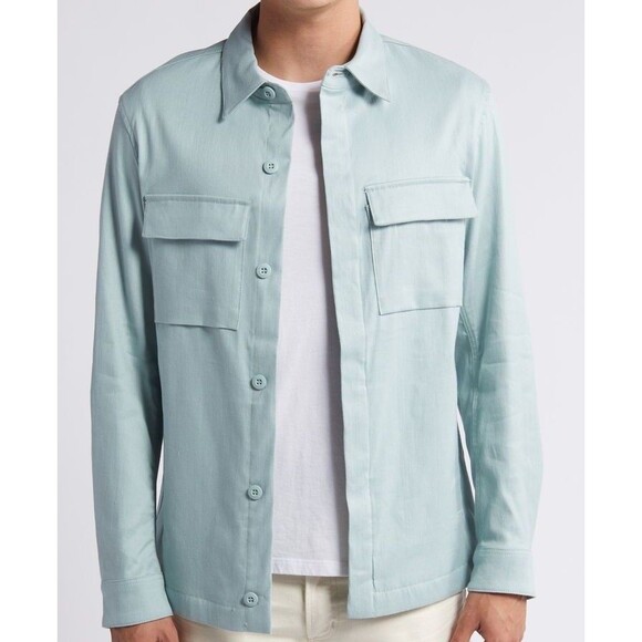 BUGATCHI Men’s Linen Cotton Button Up Shirt Jacket Shacket Seafoam Green Large